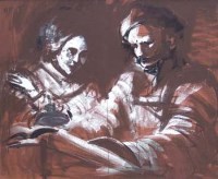 Lot 97 - Keating, Rembrandt with his Mother, oil