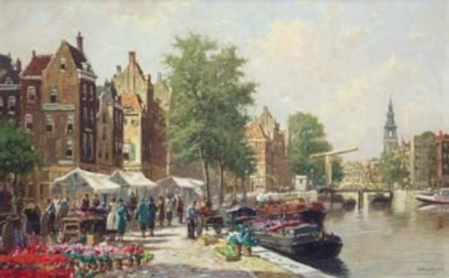 Lot 113 - Heen Hoven, Canal scene in Amsterdam, oil