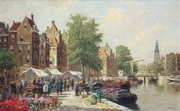 Lot 113 - Heen Hoven, Canal scene in Amsterdam, oil