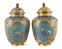 Lot 80 - A pair of Chinese lidded Cloisonné vases