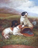 Lot 124 - R. Horton, study of dogs in landscape, oil (2)