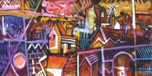 Lot 134 - Peter Stanaway, View over Lees, Oldham, mixed media