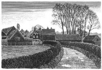 Lot 172 - C.F. Tunnicliffe, country lane in evening light, scraperboard