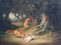 Lot 188 - H. Clowes (1799-1871), foxes in woodland, oil