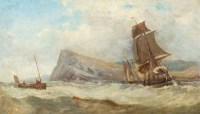 Lot 191 - J. Syer, coastal scene with shipping, oil