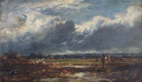 Lot 217 - Style of David Cox, Rhyl sands, oil on panel