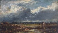 Lot 217 - Style of David Cox, Rhyl sands, oil on panel