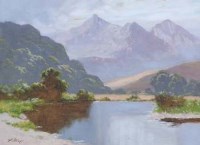 Lot 222 - Alfred Oliver, view of Snowdon, gouache