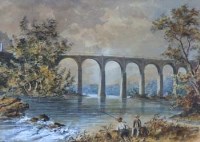 Lot 245 - Style of Samuel Prout, river scene with fishermen, watercolour