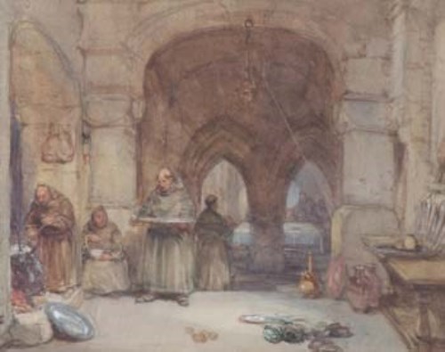 Lot 262 - G. Cattermole, monks preparing supper, watercolour