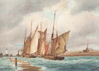 Lot 264 - F.J. Aldridge, coastal scene with shipping, watercolour