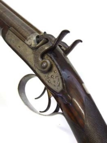 Lot 307 - Percussion double barrelled shotgun by J. Manton