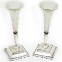 Lot 338 - Pair of glass and silver tumpets