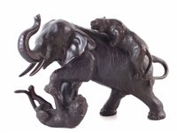 Lot 107 - Japanese bronze elephant and tigers