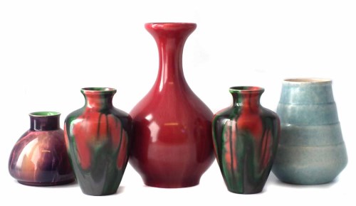 Lot 161 - Royal Lancastrian vase and a pair of Minton