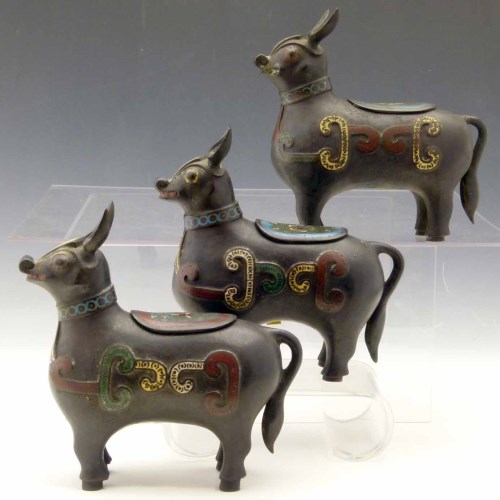 Lot 193 - Three champleve animal censers