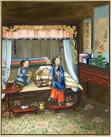 Lot 202 - Chinese watercolour on paper of an opium smoker