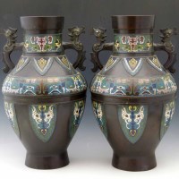 Lot 209 - Large pair of champleve vases