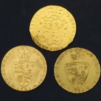 Lot 214 - Three George III gold guineas, 1775, 1791, 1790