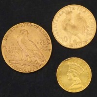 Lot 242 - US gold five dollar, 1909; one dollar, 1857