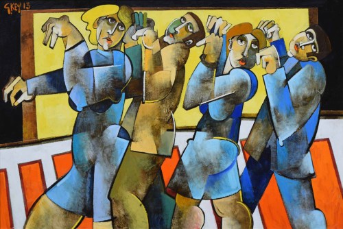 Lot 393 - Geoffrey Key, The Entertainers, oil.