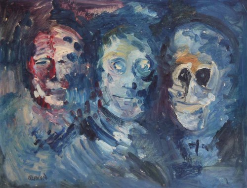 Lot 428 - J.L. Isherwood, Three faces, oil.