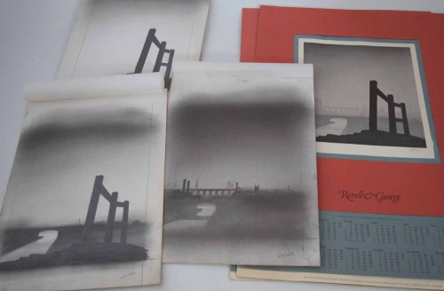 Lot 453 - Trevor Grimshaw, Fence and Viaduct, three preparatory graphite drawings together with two signed limited edition prints.