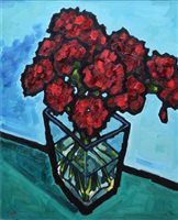 Lot 254 - Malcolm Croft, "Crimson Carnations in a Glass Vase", oil.