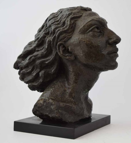 525 - Benno Schotz, Female portrait bust, bronze.