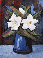 Lot 262 - David Barnes, "Blue and White Flowers", oil.