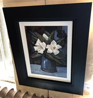 Lot 262 - David Barnes, "Blue and White Flowers", oil.