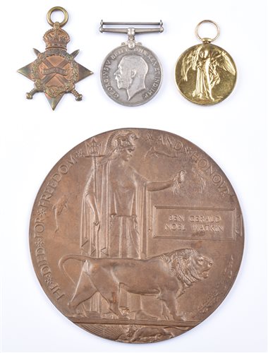 Lot 39 - A trio of World War One medals awarded to Ben Watkin with death plaque, newspaper cutting, three letters and a photograph.