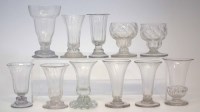 Lot 96 - Eleven jelly glasses, with ribbed, wrythen twist, and ogee shaped bowls, late