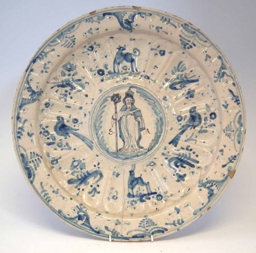 Lot 109 - Delft charger, painted with a bishop and