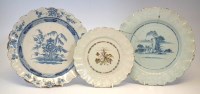 Lot 113 - Two Bristol Delft chargers and a plate circa
