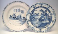 Lot 124 - Two Delft chargers circa 1770, painted with blue