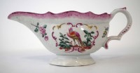 Lot 139 - Bow sauceboat circa 1760, painted with exotic