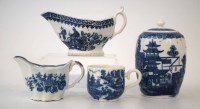 Lot 144 - Two Caughley cream boats, custard cup and tea