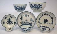 Lot 163 - Two Liverpool bowls, shell dish, tea bowl and saucer and matched tea bowl and saucer.