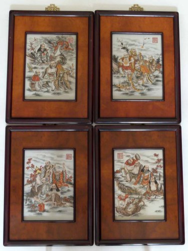 Lot 306 - Four Chinese porcelain framed panels.