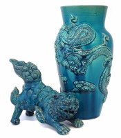 Lot 311 - Chinese turquoise glazed Dragon vase and a Dog of