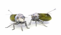 Lot 338 - Pair of silver plated and green glass honey pots by Elkington in the form of bumble bees