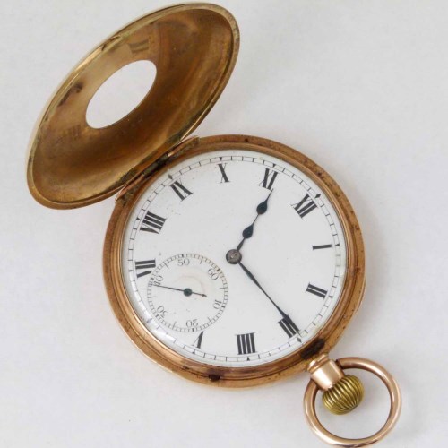 Lot 386 - 9ct gold half hunter pocket watch