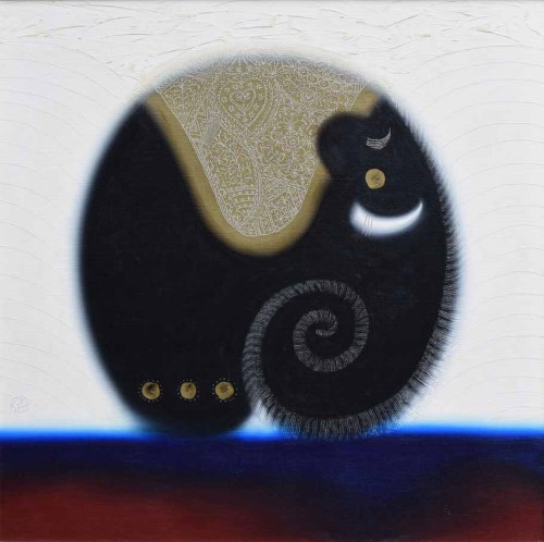 Lot 498 - Govinder Nazran, Ammonite Elephant, oil.