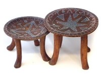 Lot 210 - Two Kamba beadwork inlaid four legged stools, the