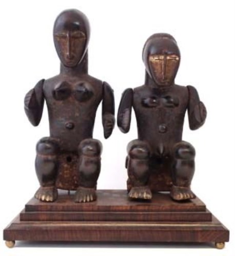 Lot 229 - Guro- Yaure Ancestral couple, with pinned moving arms, 38cm high