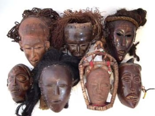 Lot 245 - Seven Masks carved in Chokwe and similar tribal