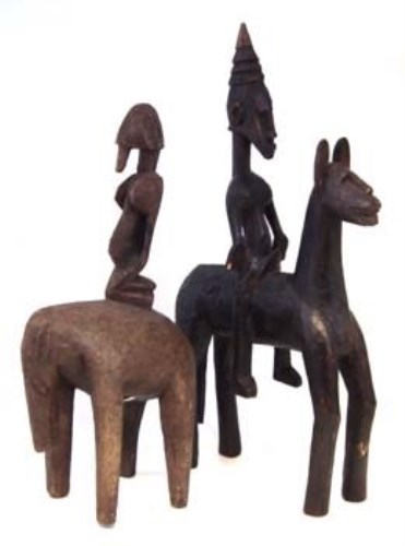 Lot 261 - Dogon equestrian figure also a Bamana equestrian figure the largest figure measures 54cm high