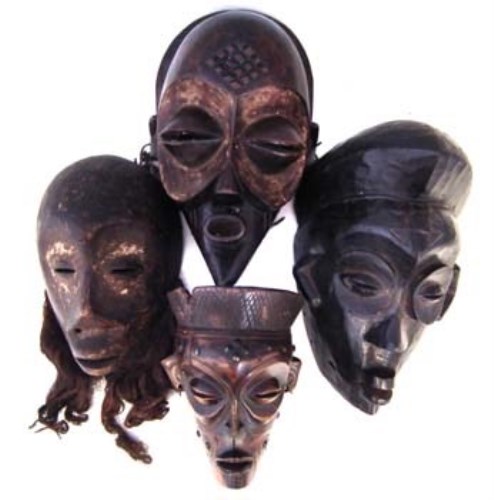Lot 264 - Chokwe mask, Lega mask and two Lulua masks, the