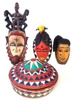 Lot 275 - Three painted Ivory coast masks also a lidded